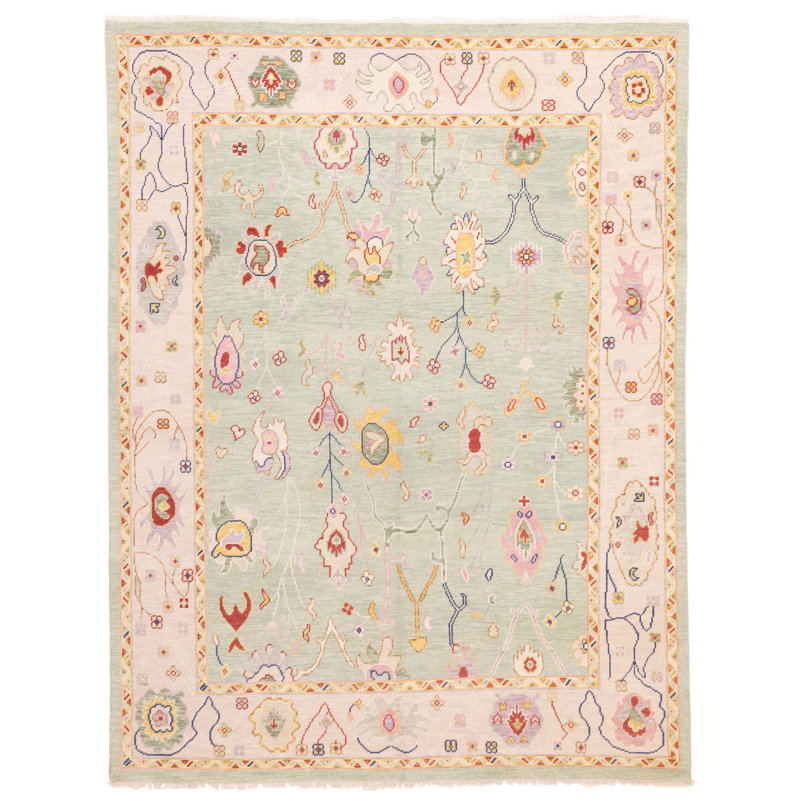 Tapis vert moderne Oushak 7 pi 11 po x 10 pi 1 po