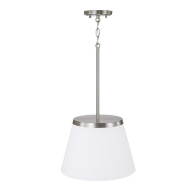 13.25" W x 9" H 1-Light Cone Pendant in Brushed Nickel with Soft White Glass