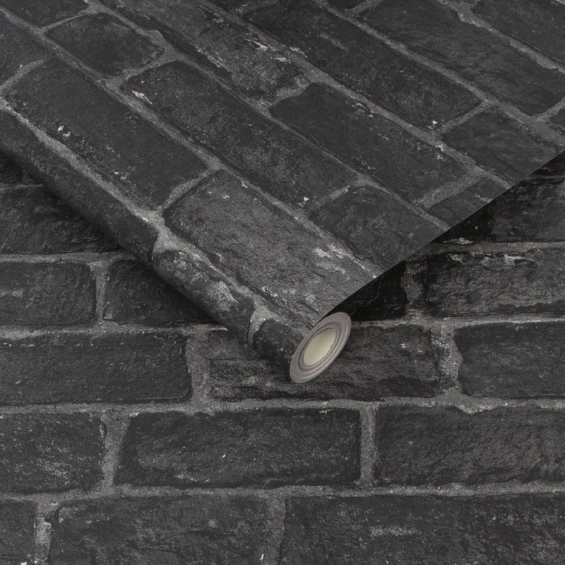 Fresco House Industrial Brick Wallpaper, Brick Charcoal