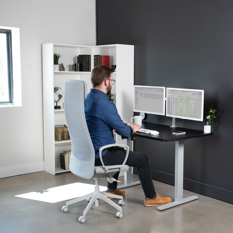 VIVO Single Motor Electric Desk with Push Button Memory Controller, 48.5" H x 48" W x 30" D, Bamboo/Grey