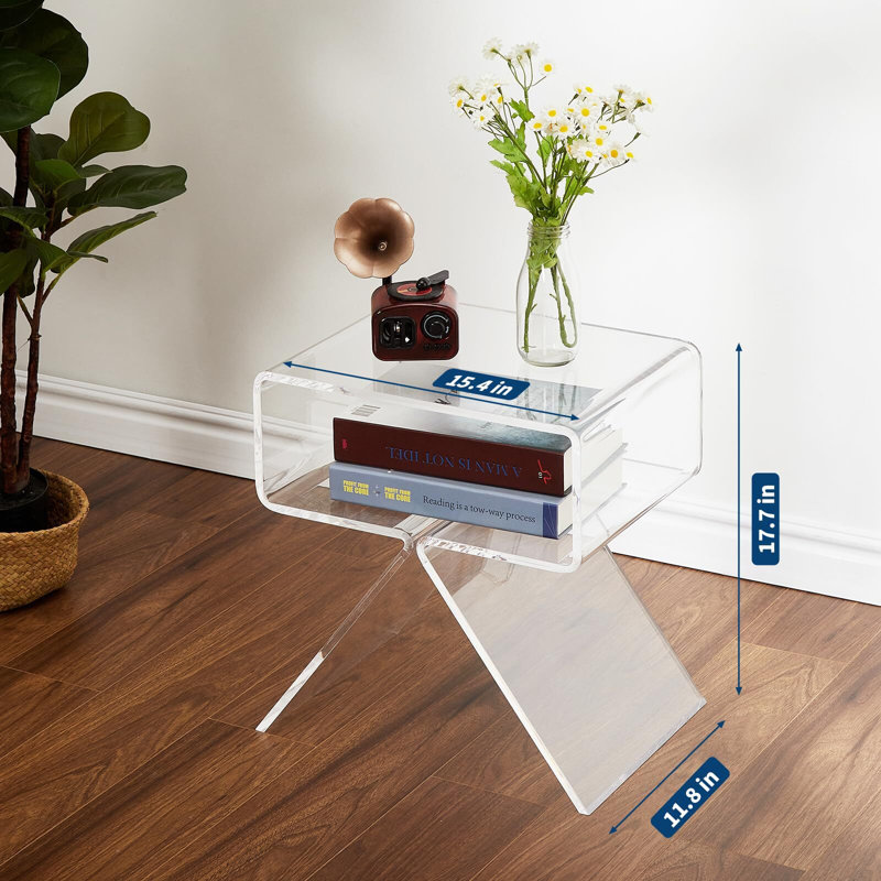 Table de chevet et table d'appoint 17,7 po en acrylique transparent