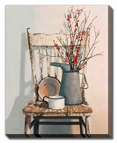 «Watering Can on Chair», art mural sur toile, H 28 po x l 22 po
