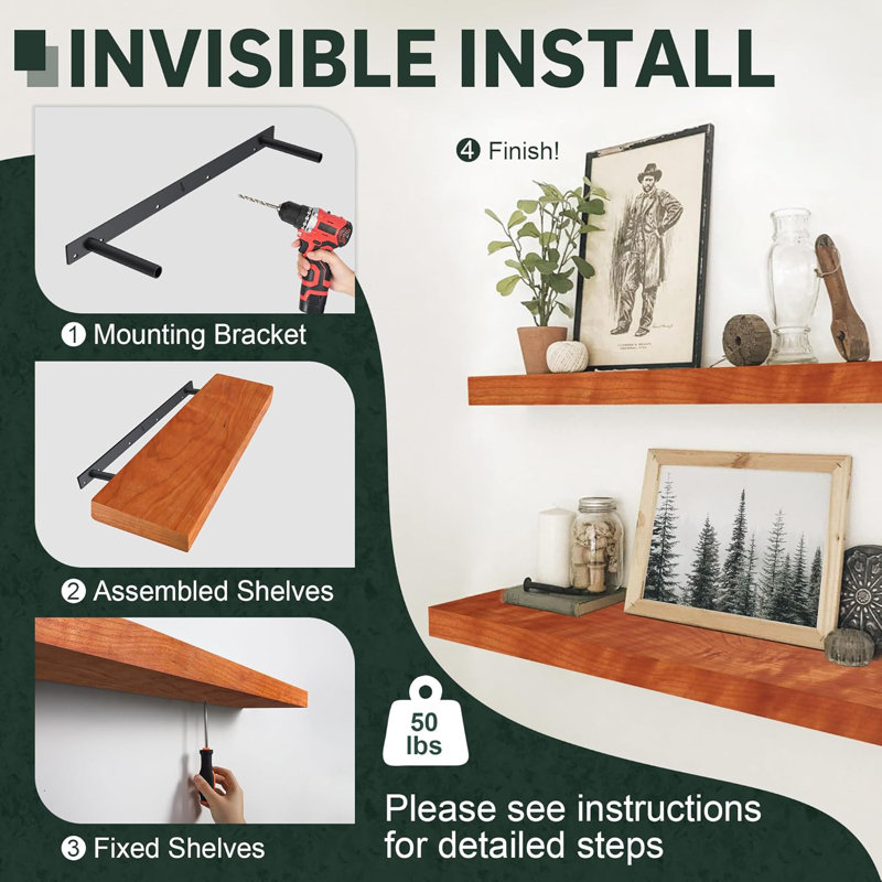 Tablettes flottantes à fixation murale, tablette en bois de noyer massif, design épais et large, parfait pour la salle de bain, la chambre à coucher, la cuisine et le salon, ensemble de 2