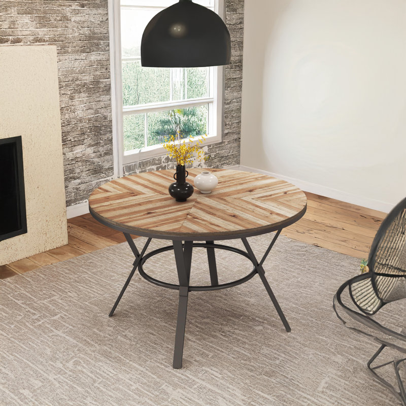 Indoor Dining Round Table With Metal Legs, Light Birch