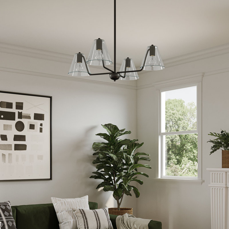 Luminaire suspendu contemporain noir mat avec 4 lumières 30 po Avec, Noir mat, Quatre lumières