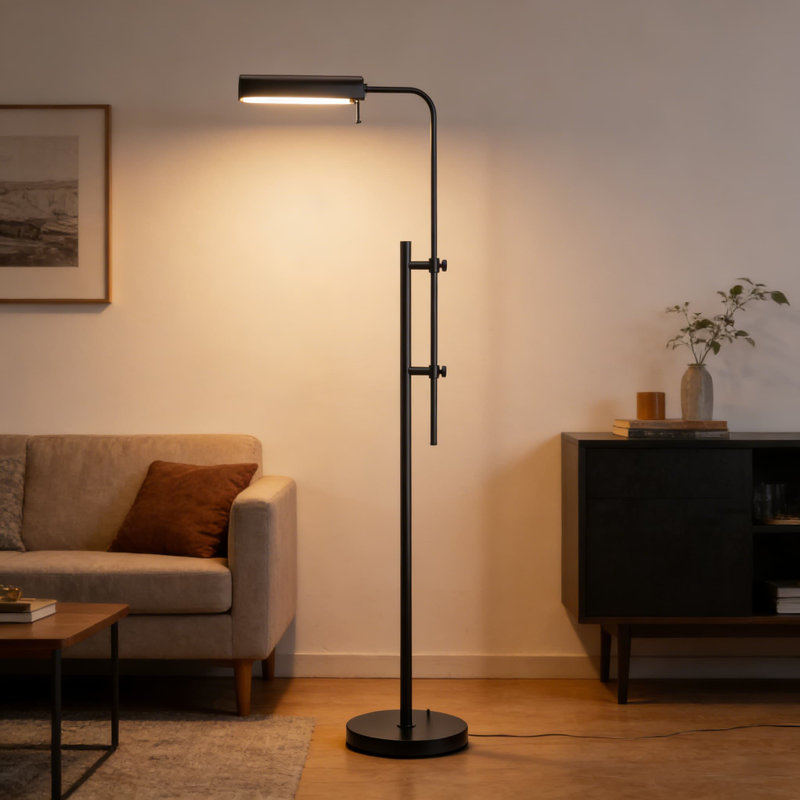 Adjustable Pharmacy Floor Lamp With 10W Led - Industrial Reading Lamp For Living Room, Office, Or Bedside - Height Adjustable From 45 To 61 Inches