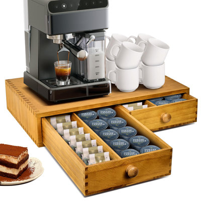 Organisateur de rangement pour tasses K, support pour dosettes et sachets de café en bois, support pour cafetière à tiroir Kcup, comptoir de cuisine à domicile pouvant contenir jusqu'à 30 dosettes