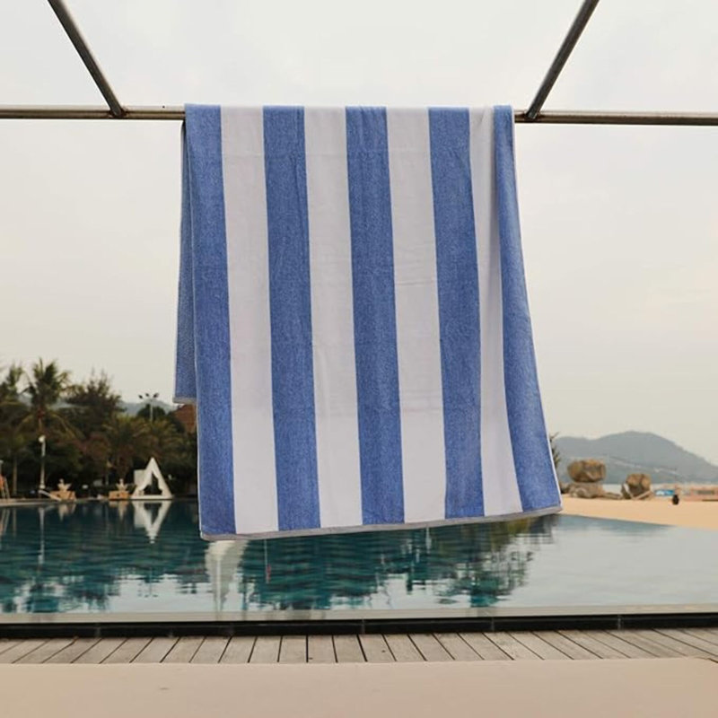 Serviette de plage surdimensionnée en coton - Grande serviette de piscine 70 x 35 pouces, serviette de bain à rayures à séchage rapide