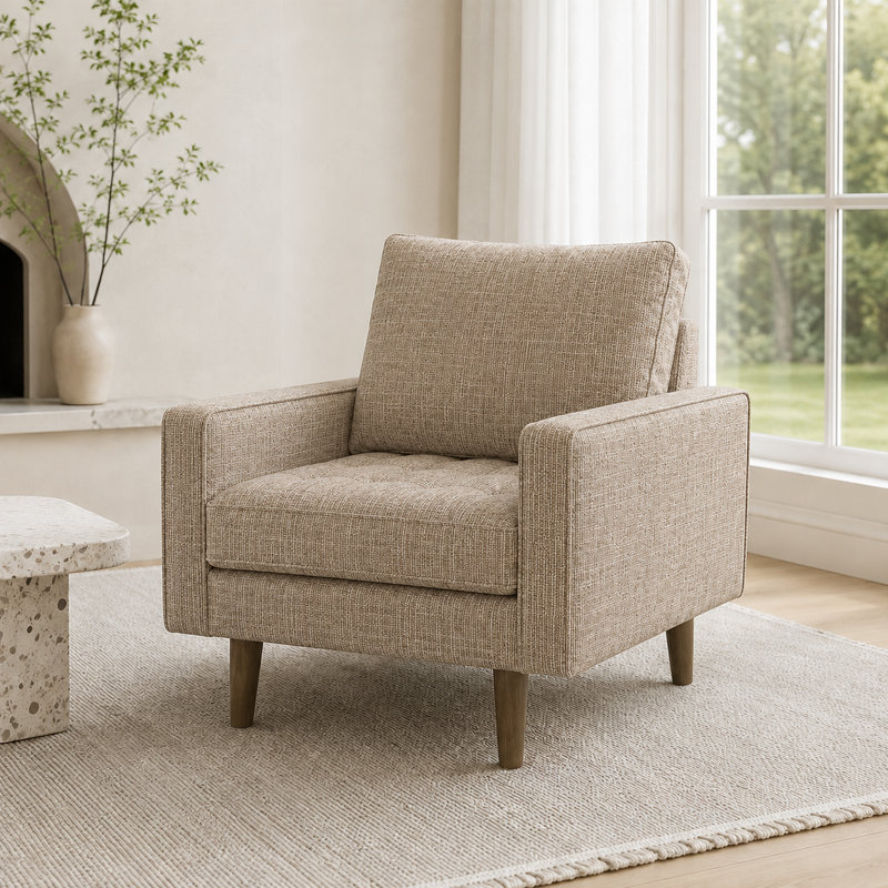 Fauteuil d'appoint Mid-Century, Lin beige