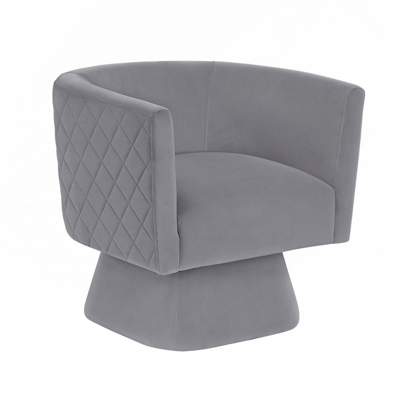 1 pièce Fauteuil pivotant en velours gris Tissu d'ameublement en bois massif Motif de losanges à dossier cousu Fauteuil confortable Mobilier de salon
