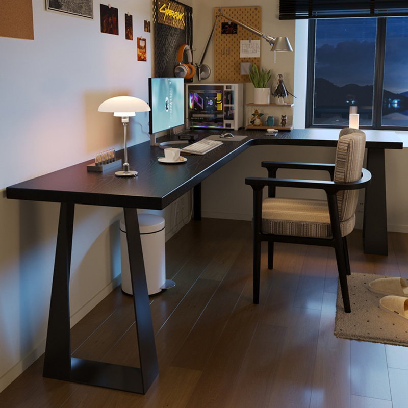 Modern and simple black L-shaped corner desk, Right Hand Return, 29.53" H x 86.61" W x 55.12" D
