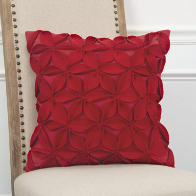 18" Solid Color Floral Dimensional Applique Throw Pillow