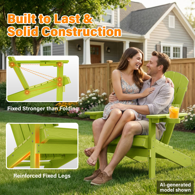 Outdoor Adirondack Chair set of 2 with Cup Holder All-Weather HIPS Patio Chairs for Lawn, Garden, Fire Pit, Backyard