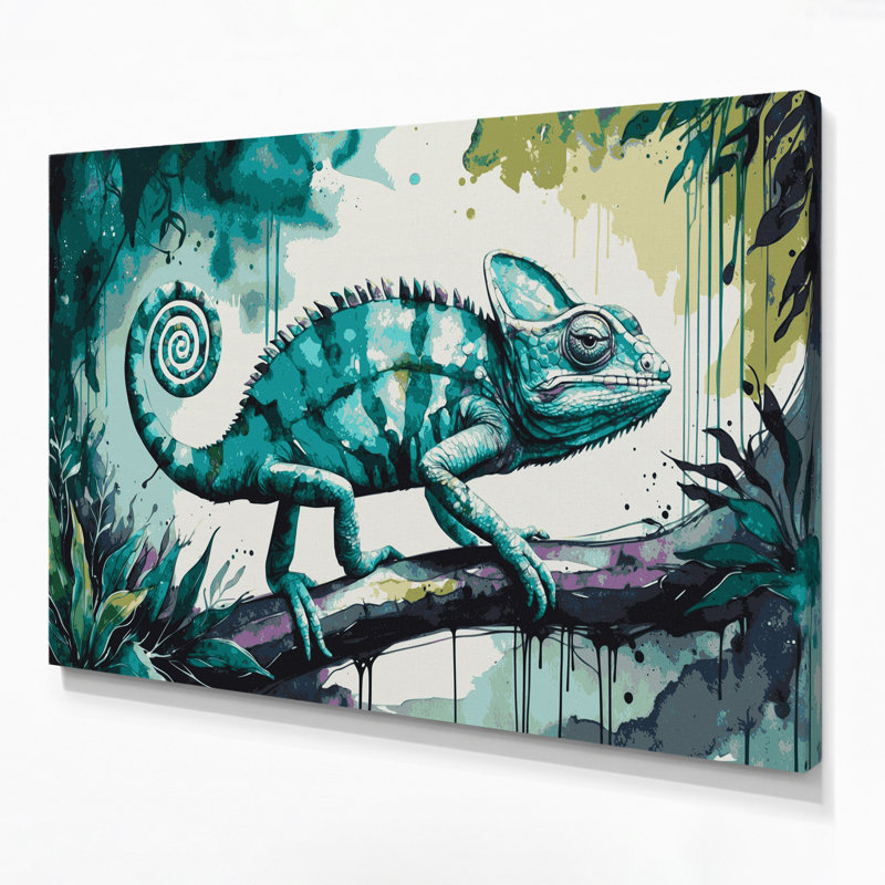 Faune, caméléon, art mural sur toile vert, H 8 po x l 10 po