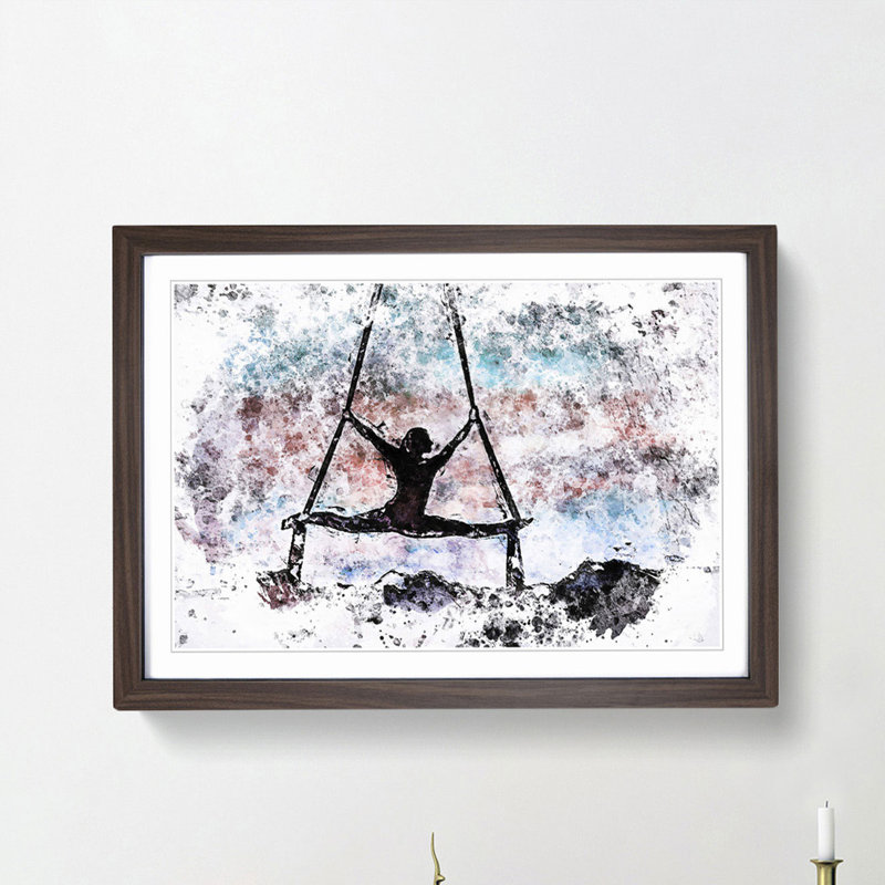 Aerialist Gymnastics At Sunset In Abstract - Single Picture Frame Painting, 45cm H x 63cm W x 2cm D, Walnut Framed