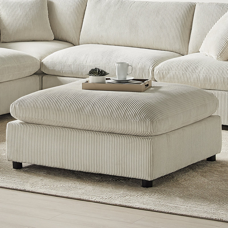 Jazzmyne Fabric Ottoman, Beige Corduroy