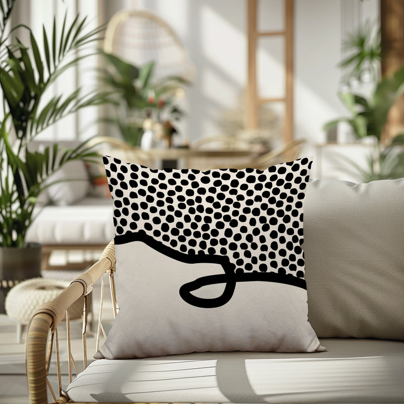 Oreiller carré réversible intérieur / extérieur Vie Abstract, H 15 po x l 15 po, Beige