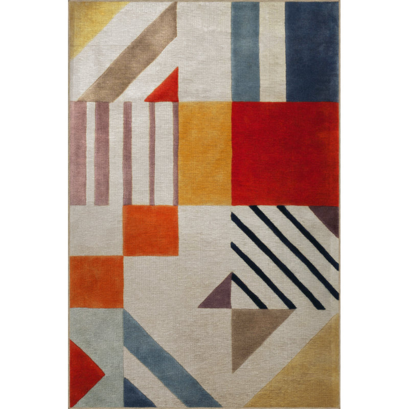 Tapis décoratif créatif moderne avec des motifs géométriques mixtes multicolores, Rectangle 6 pi 6 po x 9 pi 10 po