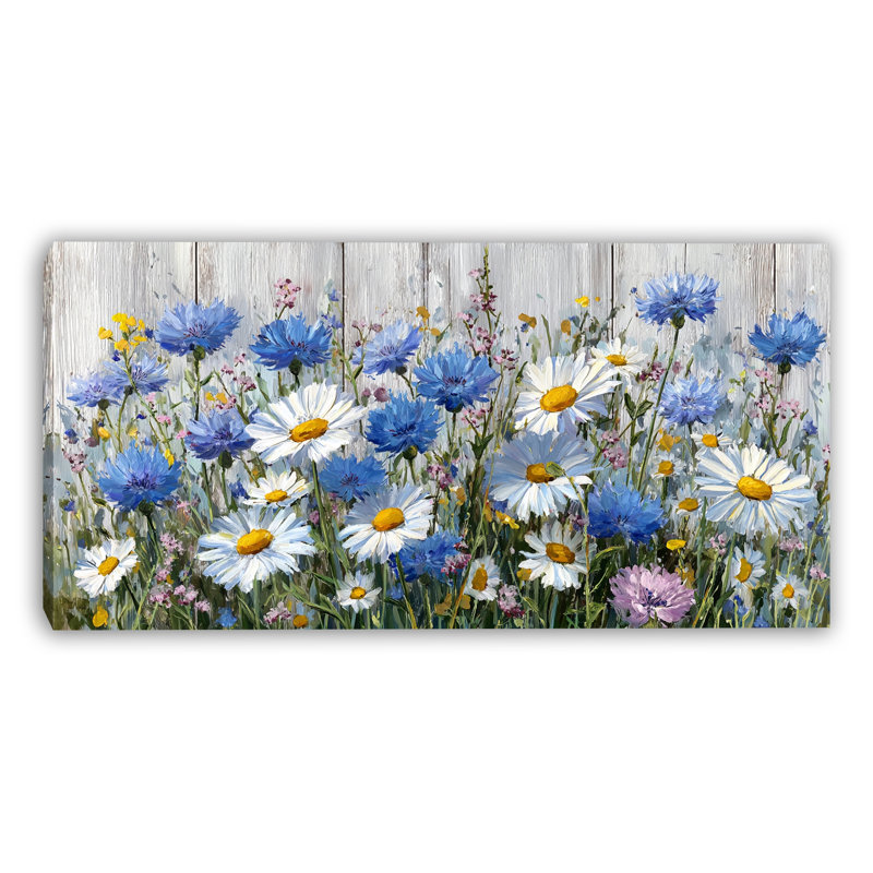 «Rustic Blue Blossoms», art mural sur toile tendue, H 24 po x l 48 po x P 1,5 po