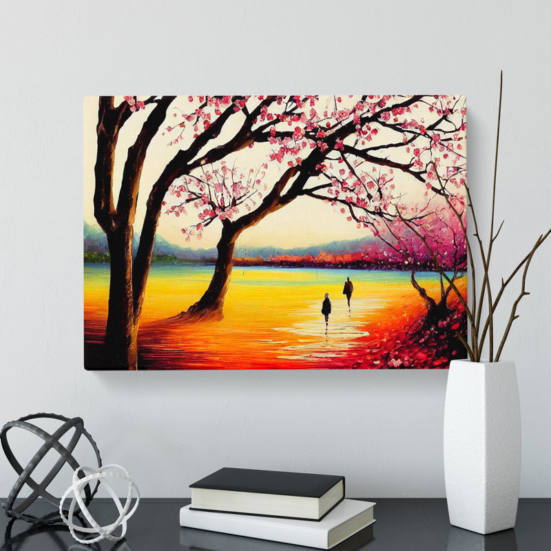 Cherry Blossom Tree Park - Wrapped Canvas