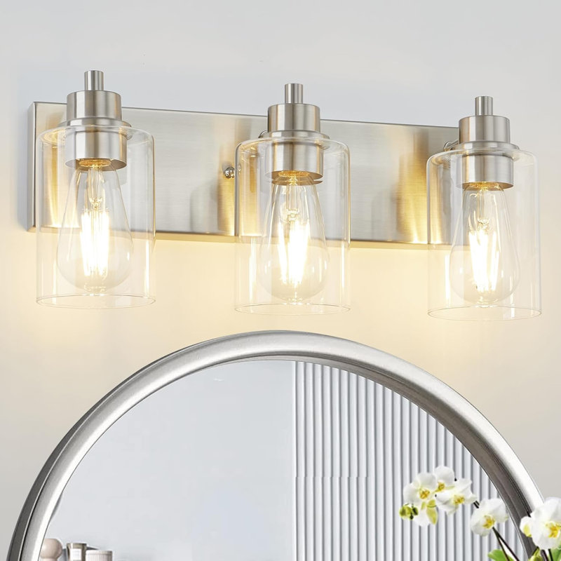 Modern Brushed Nickel Vanity Light With Clear Glass Shade, Bathroom Wall Sconce For Mirror, Dimmable Fixture With E26 Base, Easy Installation For Bathroom Vanity And Dressing Area