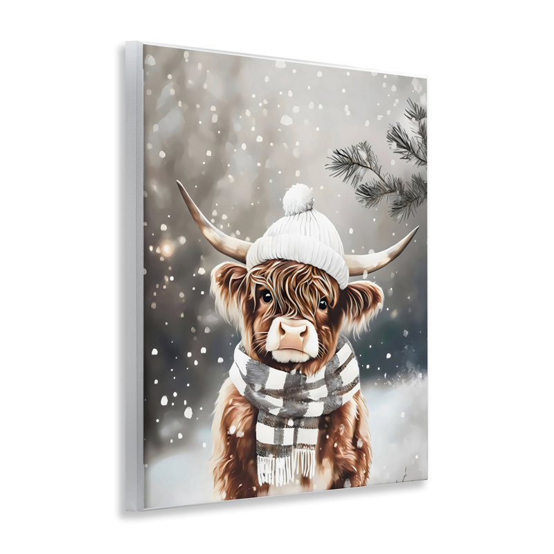 Plaque murale Cozy Winter Highland Calf, design par Arlington Prints