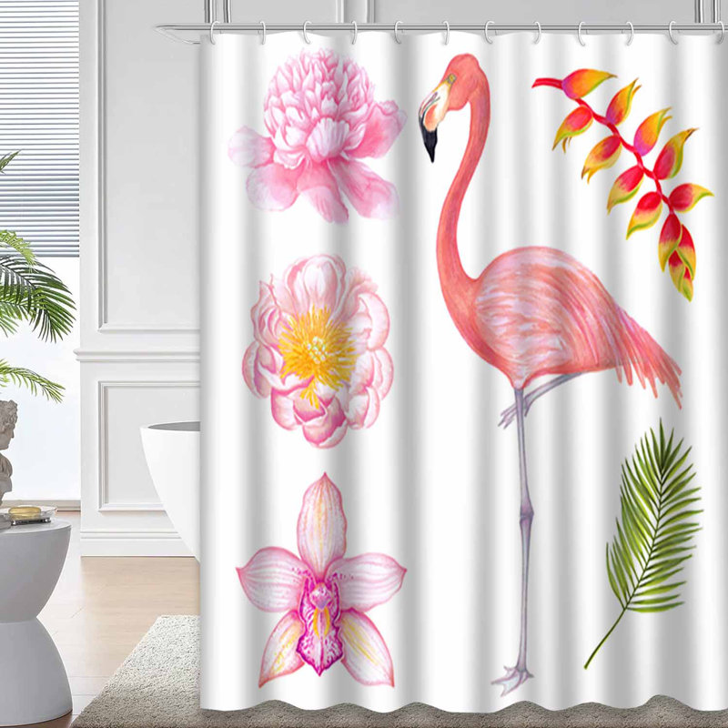Rideau de douche imperméable aquarelle rose flamant rose avec 12 crochets, L 72 po x l 78 po