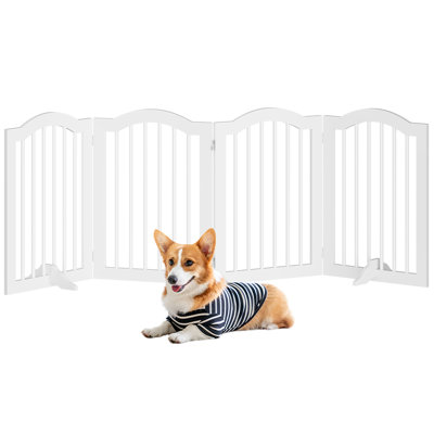 80" Foldable Freestanding Pet Gate - 4-Panel Solid Wood Dog Barrier With Support Feet, No-Drill Fence For Stairs/Doorways, White