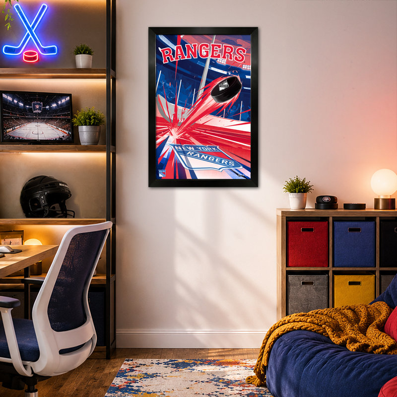 Impression encadrée NHL NEW YORK RANGERS PUCK BLAST 27"X39", NHL New York Rangers