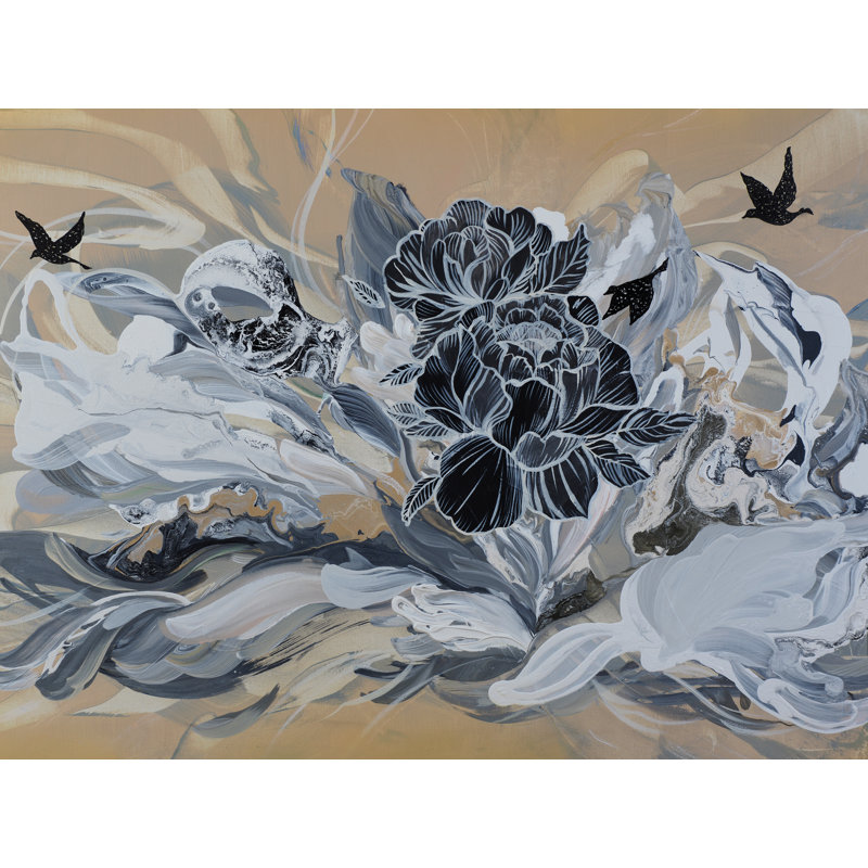 Solstice pivoine de Novi Lim, H 25,2 po x l 31,2 po, Papier avec cadre noir