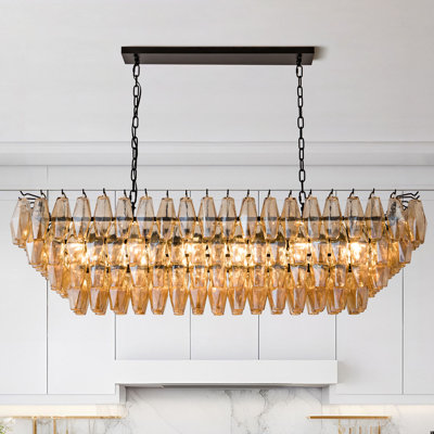  Lohan 4-Tier Dimmable Rectangle Kitchen Island Glass Chandelier Ceiling Pendant Lights(Bulbs Included)