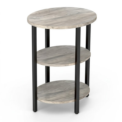 Jakwan Oval End Table with 3-Tier Storage Shelves