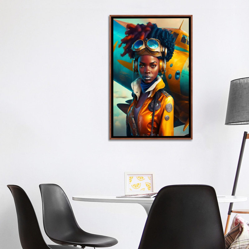 Afrofuturist, femme africaine pilote I, Format, H 40 po x l 26 po