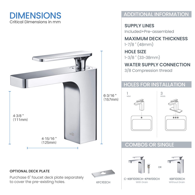 Chrome Single-Handle Modern Bathroom Faucet with Pop-Up Drain