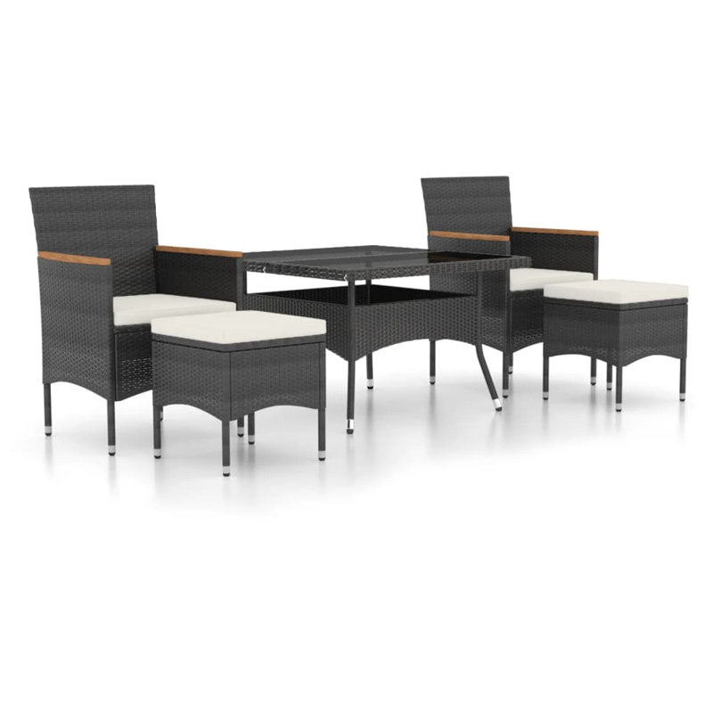  Garden Dining Set Black Poly Rattan Standard Removable Covers
