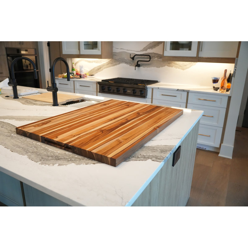 EcoDecors Reversible Solid Teak Edge Grain Cutting Board with Juice Groove, 40-inches x 28-inches