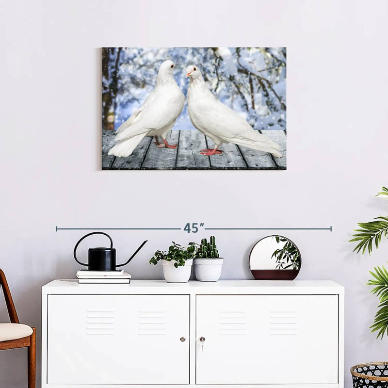 Brampt White Winter Doves, 20" H x 30" W