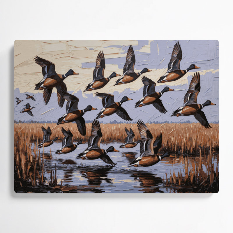 Birds Northern Shoveler, art mural en métal rose, H 144 po x l 216 po x P 0,05 po