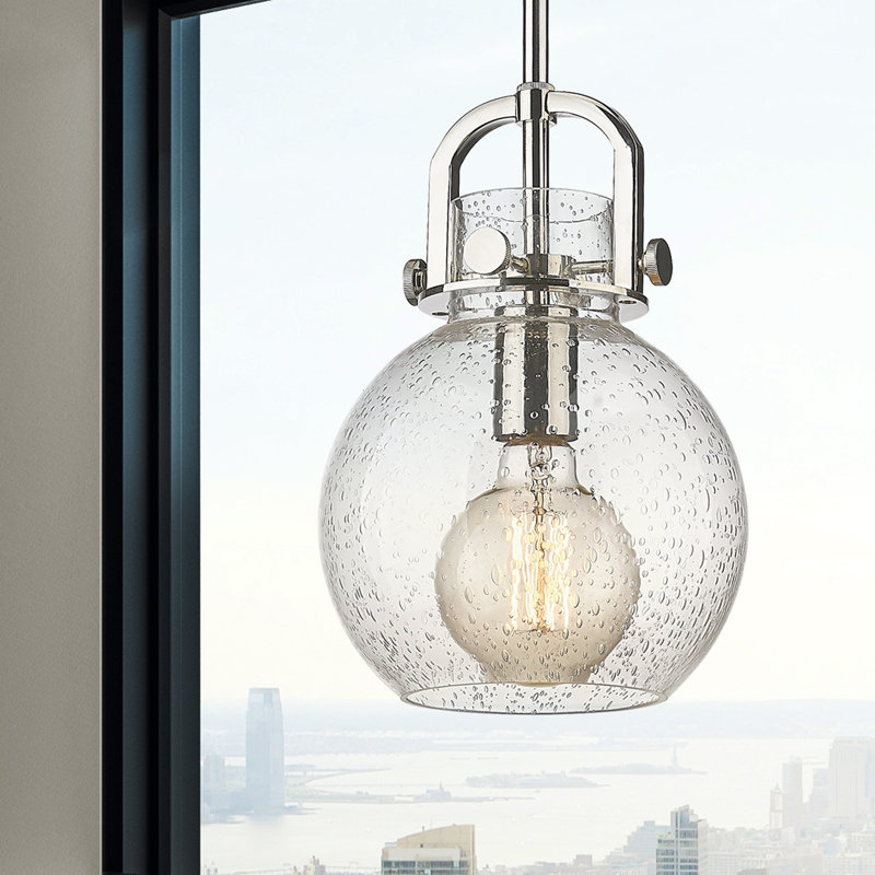 Luminaire suspendu à 1 tige Sligo, Grainé, Nickel poli, H 11,25 po x l 8 po x P 8 po