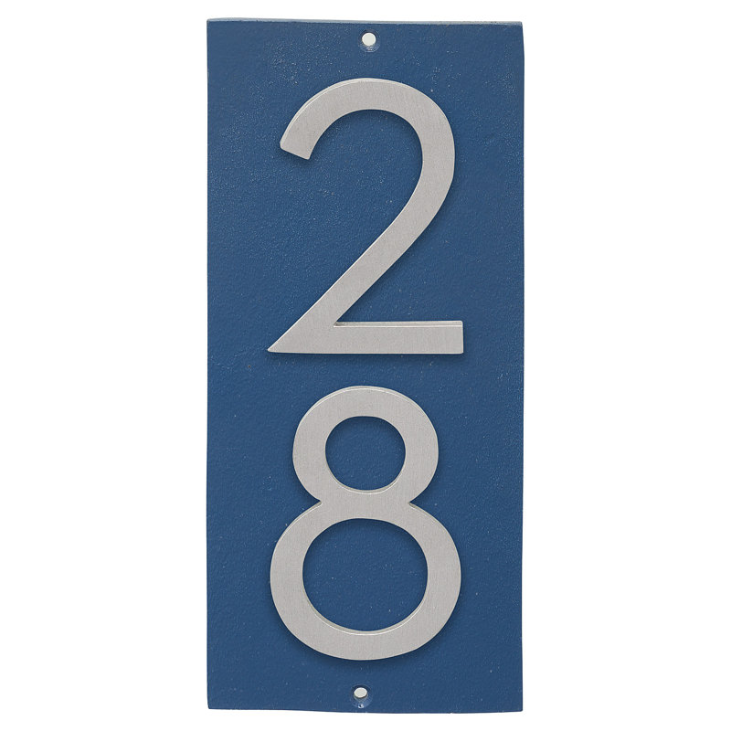 Plaque d’adresse murale sur 1 ligne flottante, Bleu mer, Aluminium brossé, Oui