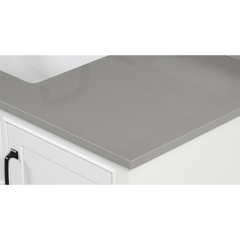 Comptoir de meuble-lavabo en quartz gris 43 po avec lavabo simple et dosseret blanc