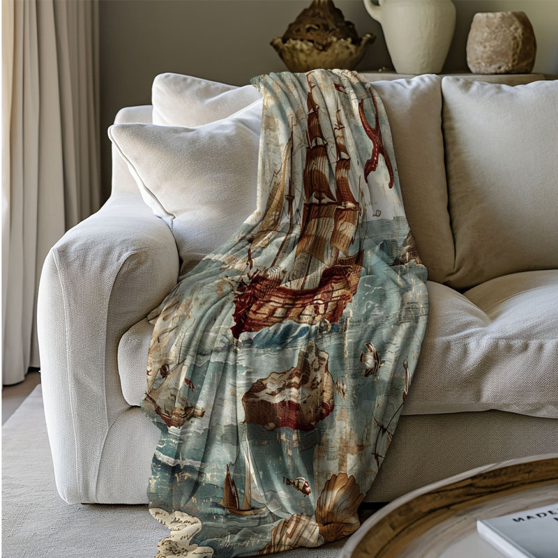 Coastal Whimsy Dreams - 1 pièce Sherpa Premium - impression d'art luxueux, Grand lit
