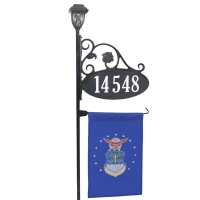 Enseigne d'adresse ovale réfléchissante Park Place avec drapeau Air Force et lumière solaire - 58 po