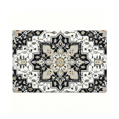 Tapis rétro médaillon blanc petit format 47 x 31 pouces