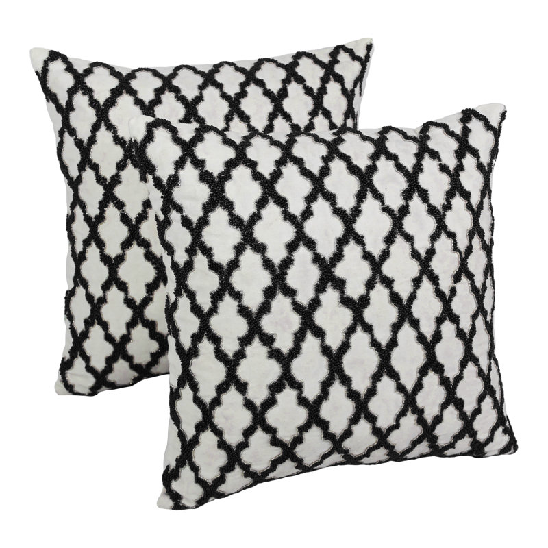 Cotton Throw Pillow, Black / Ivory