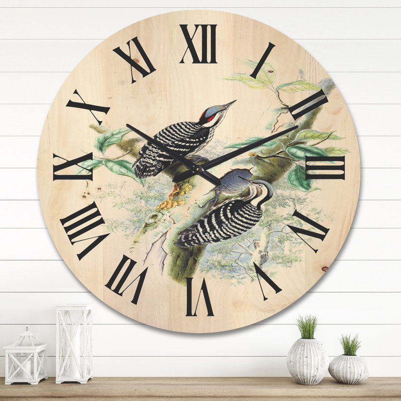 Horloge murale oiseaux en bois, Grand