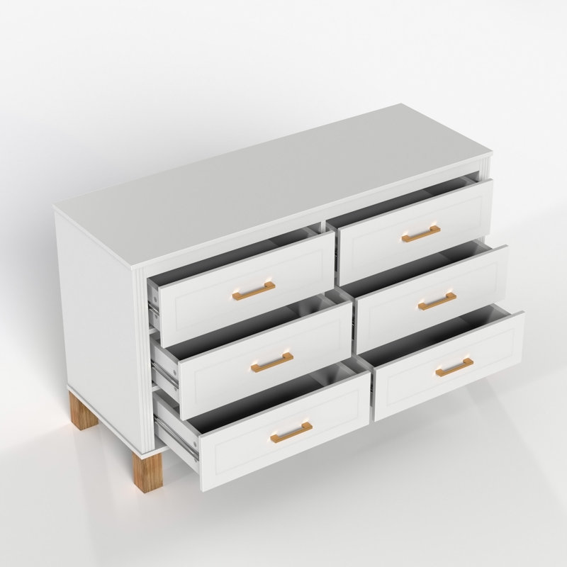 Commode double 6 tiroirs en blanc, White