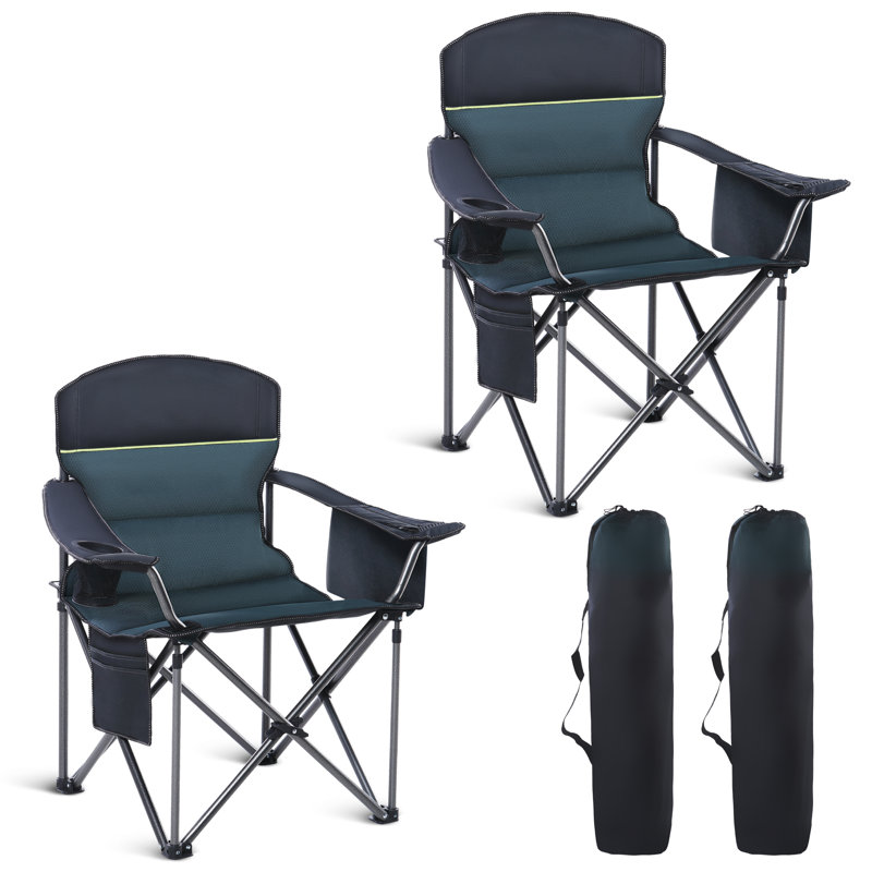 Chaise de camping pliante surdimensionnée renforcée en X avec porte-gobelet, Vert, 2