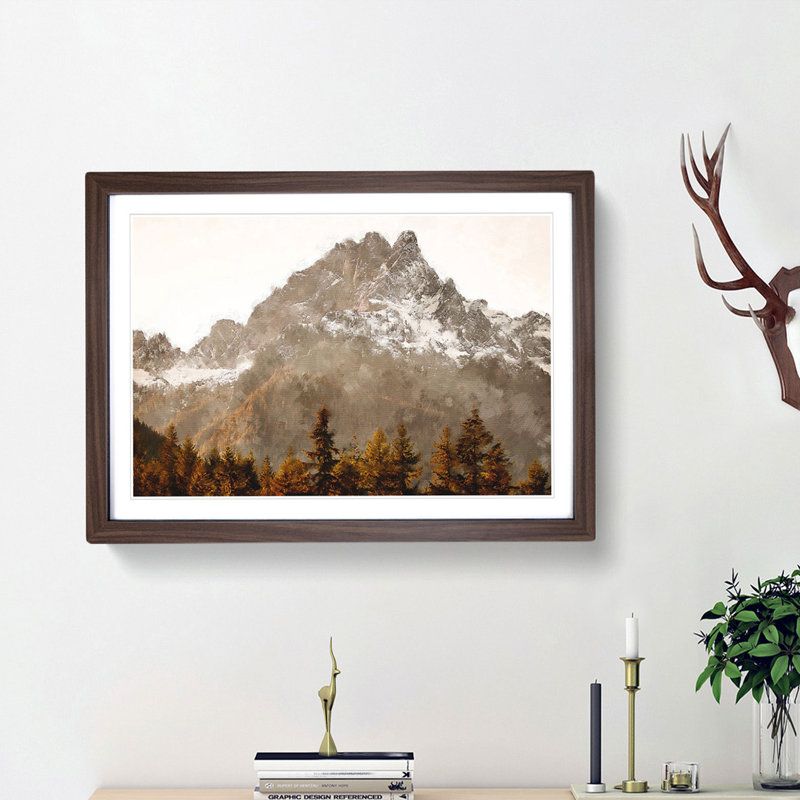 Brown Mountain Painting Framed Print, Walnut, 33cm H x 45cm W x 2cm D