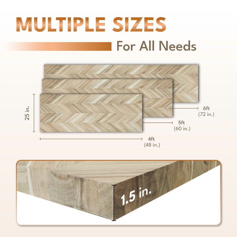 Comptoir en boucher Gladys Premium Chevron, Acacia naturel, H 1,5 po x l 72 po x P 25 po